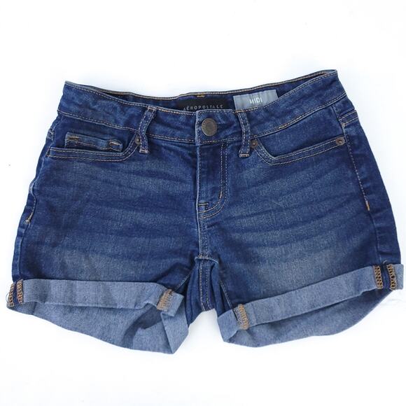 Aeropostale Midi Jean Shorts Size 000 Dark Wash, Rolled Cuff Denim Shorts Summer - Picture 1 of 4